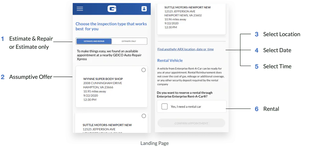 Existing claim scheduling screen with many decision points presented together