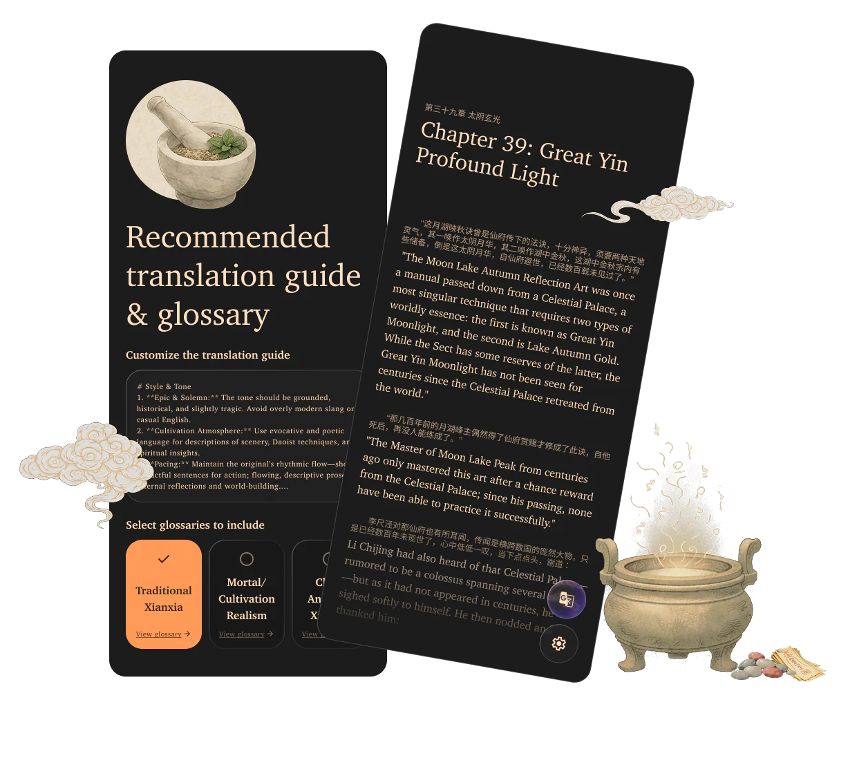 Inkling translation guide and bilingual reading experience with xianxia-inspired illustrations