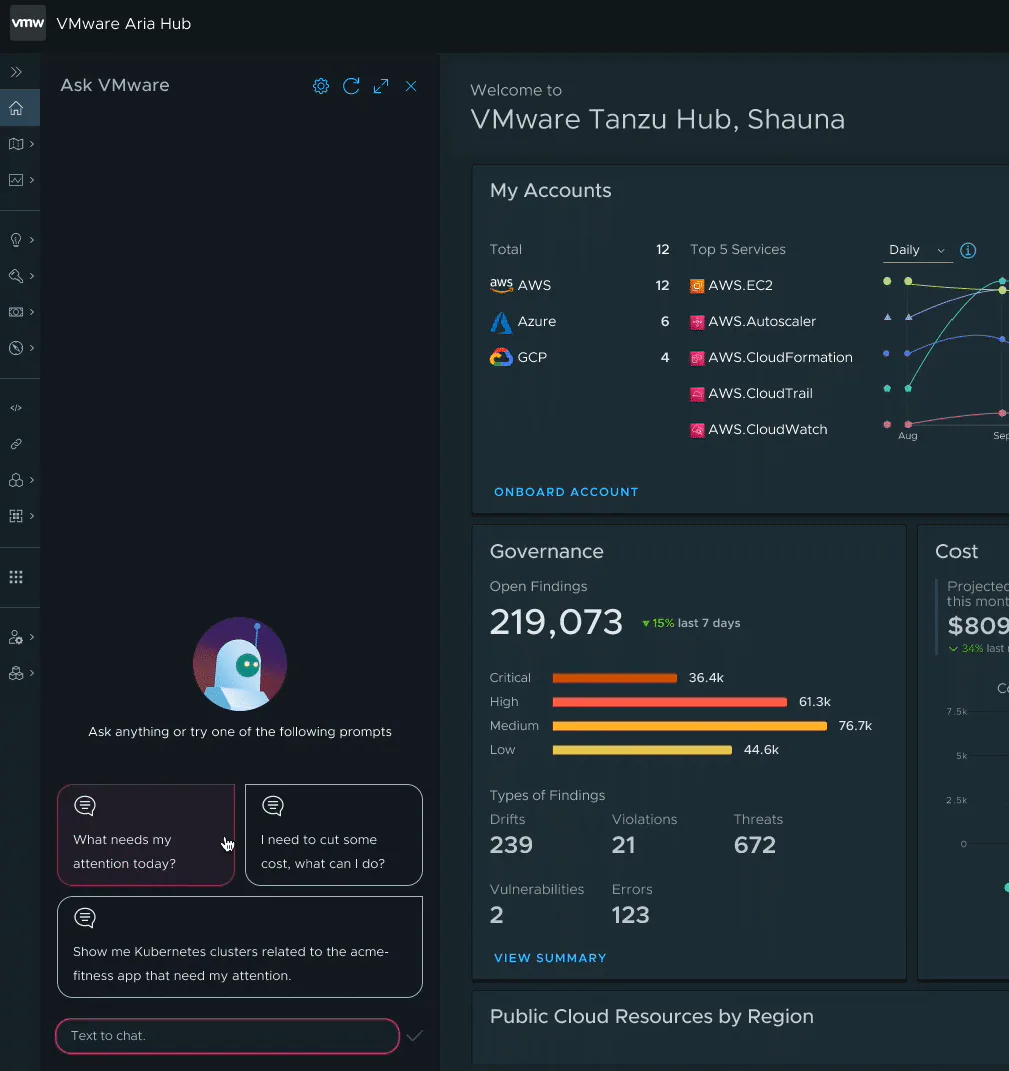 Exploration of personalized prompts based on a cloud user's role, services, and context